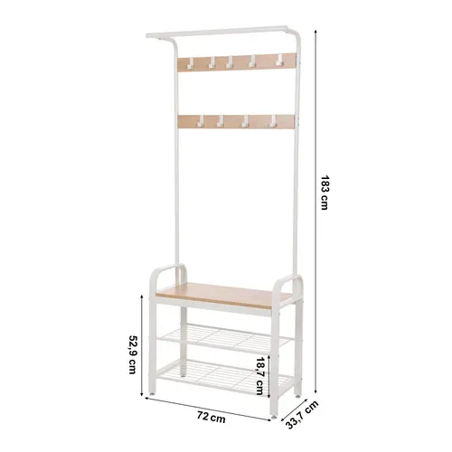 Vestiaire Crème, avec Étagère À Chaussures et Crochets Amovibles, 72 x 33,7 x 183 cm