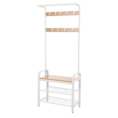 Vestiaire Crème, avec Étagère À Chaussures et Crochets Amovibles, 72 x 33,7 x 183 cm