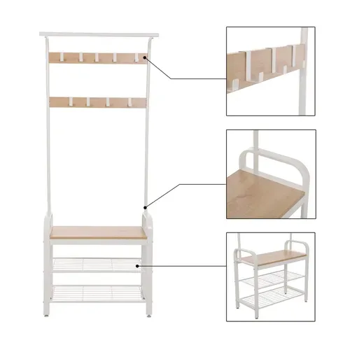 Vestiaire Crème, avec Étagère À Chaussures et Crochets Amovibles, 72 x 33,7 x 183 cm