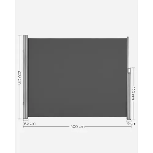200 X 400 Cm (h X L), Store Latéral Pour Balcon Et Terrasse, Brise-vue Gris Foncé