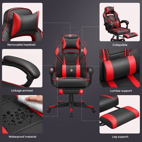 Fauteuil Gamer, Chaise Gaming, Siège De Bureau Réglable, Avec Repose-pieds Télescopique