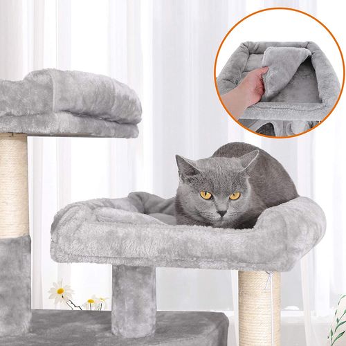 Grand Arbre à Chat, Avec 3 Niches, 164 Cm De Hauteur, Gris Clair