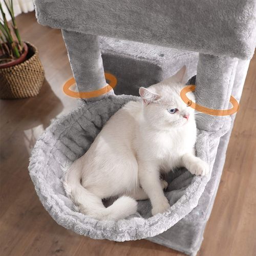 Grand Arbre à Chat, Avec 3 Niches, 164 Cm De Hauteur, Gris Clair