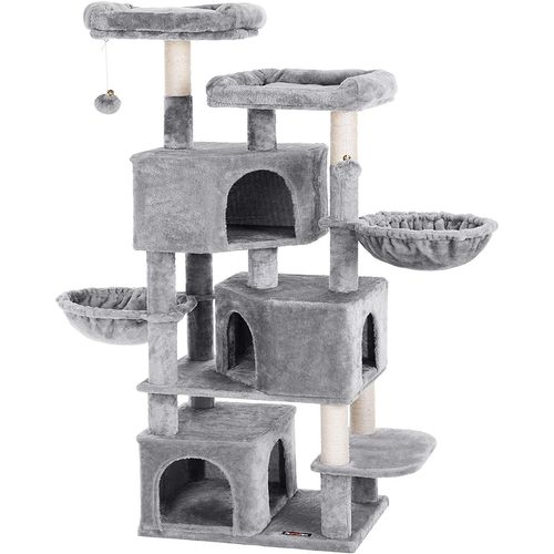 Grand Arbre à Chat, Avec 3 Niches, 164 Cm De Hauteur, Gris Clair