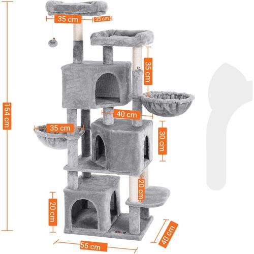 Grand Arbre à Chat, Avec 3 Niches, 164 Cm De Hauteur, Gris Clair