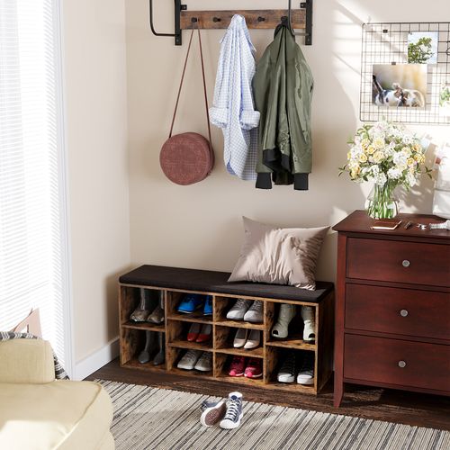 Banc à Chaussures 10 Compartiments, Avec Coussin, 104 X 30 X 48 Cm, Style Industriel