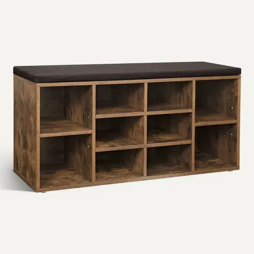 Banc à Chaussures 10 Compartiments, Avec Coussin, 104 X 30 X 48 Cm, Style Industriel