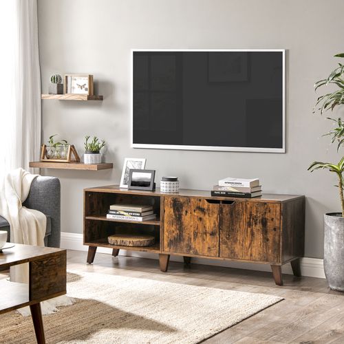 Meuble TV 2 Portes Avec étagères Réglables, Pour TV 60 Pouces, Marron Rustique