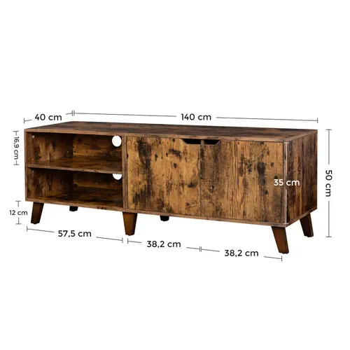 Meuble TV 2 Portes Avec étagères Réglables, Pour TV 60 Pouces, Marron Rustique
