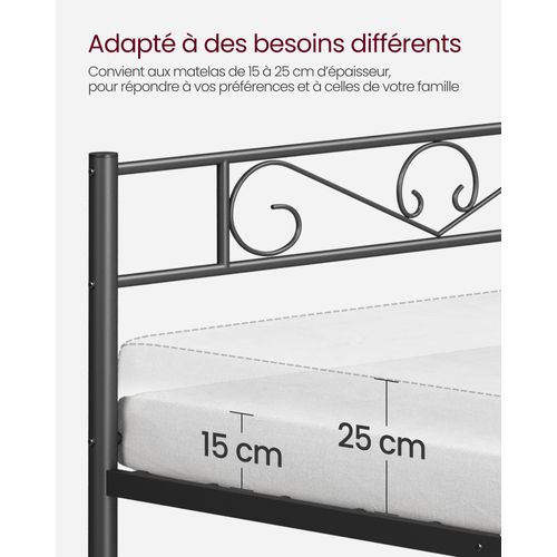 Lit 140 X 190 Cm, En Métal, Cadre De Lit, Lit Double, Lit 2 Places, Noir