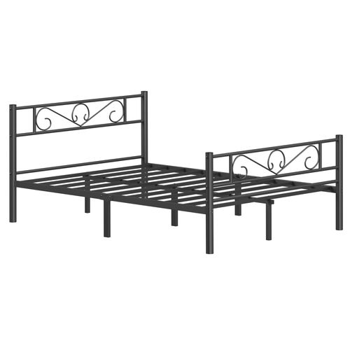 Lit 140 X 190 Cm, En Métal, Cadre De Lit, Lit Double, Lit 2 Places, Noir