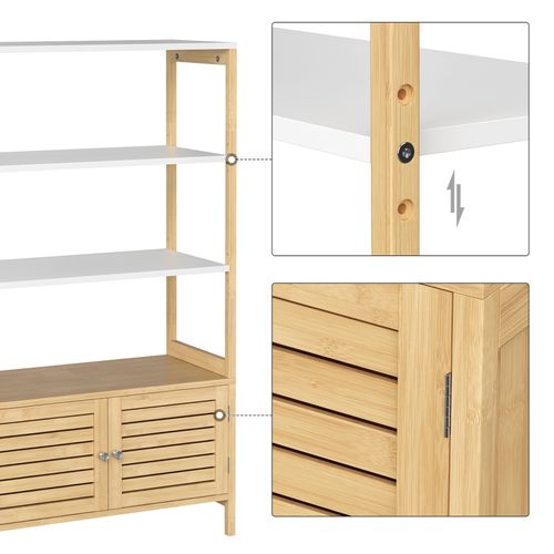 Etagère De Rangement En Bambou, Avec 3 Étagères Et 1 Placard À 2 Portes, 70 X 30 X 120 Cm