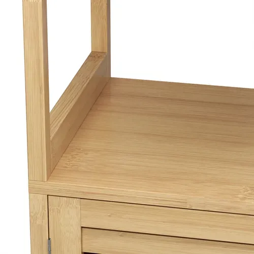 Etagère De Rangement En Bambou, Avec 3 Étagères Et 1 Placard À 2 Portes, 70 X 30 X 120 Cm