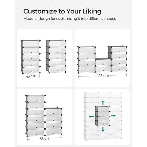 Meuble à Chaussures Avec 10 Compartiments, Étagère Modulable En Plastique, Avec Porte, Maillet, Gris