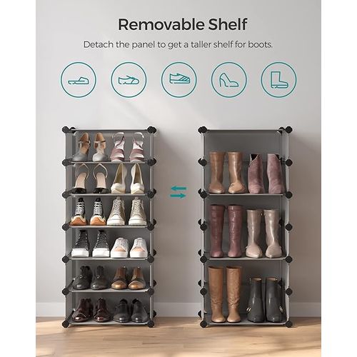 Meuble à Chaussures Avec 10 Compartiments, Étagère Modulable En Plastique, Avec Porte, Maillet, Gris