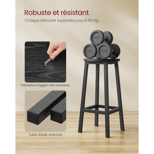 Tabouret De Bar, Lot De 4, Chaise De Cuisine, Siège Haut, Pour Cuisine, Salon, Salle à Manger, Noir