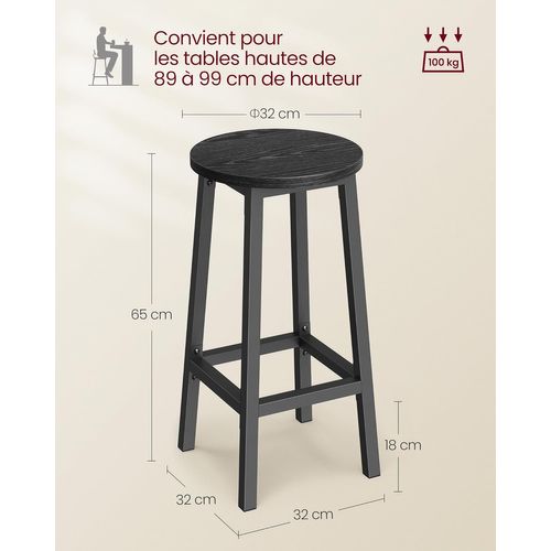 Tabouret De Bar, Lot De 4, Chaise De Cuisine, Siège Haut, Pour Cuisine, Salon, Salle à Manger, Noir