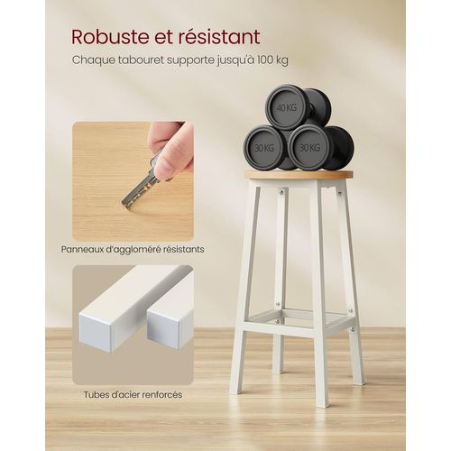 Tabouret De Bar, Lot De 4, Chaise De Cuisine, Siège Haut,  Pour Cuisine, Salle à Manger, Blanc