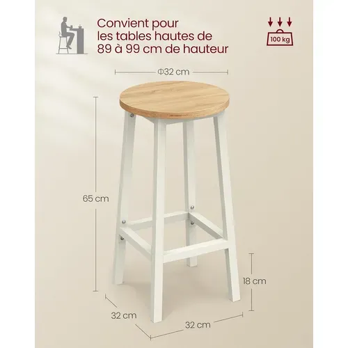 Tabouret De Bar, Lot De 4, Chaise De Cuisine, Siège Haut,  Pour Cuisine, Salle à Manger, Blanc