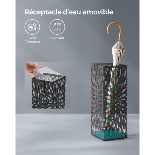 Porte-parapluies, Carré, En Acier, Avec Réceptacle D’eau Amovible, 4 Crochets, Noir