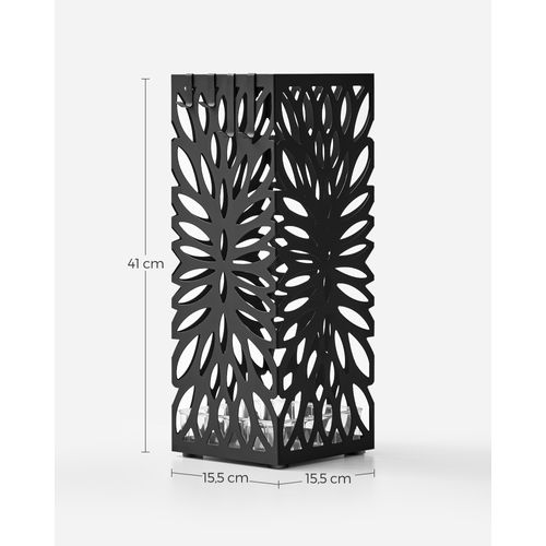 Porte-parapluies, Carré, En Acier, Avec Réceptacle D’eau Amovible, 4 Crochets, Noir