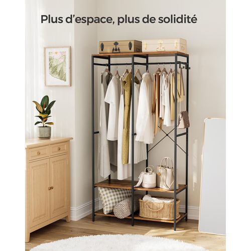 Armoire Vêtements Portable, Crochet Amovible, 40 X 94,5 X 180 Cm, Marron Rustique