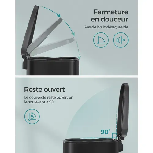 Poubelle Cuisine 50l,fermeture En Douceur, Avec Pédale, En Acier, Seau Intérieur, Noir