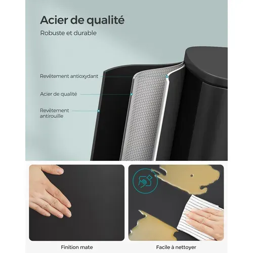 Poubelle Cuisine 50l,fermeture En Douceur, Avec Pédale, En Acier, Seau Intérieur, Noir