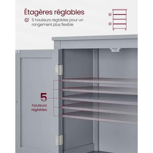 Armoire De Salle De Bain, Placard De Cuisine Avec 4 Portes, Étagères Réglables, Gris Mystique