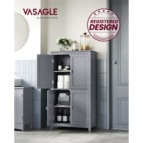 Armoire De Salle De Bain, Placard De Cuisine Avec 4 Portes, Étagères Réglables, Gris Mystique