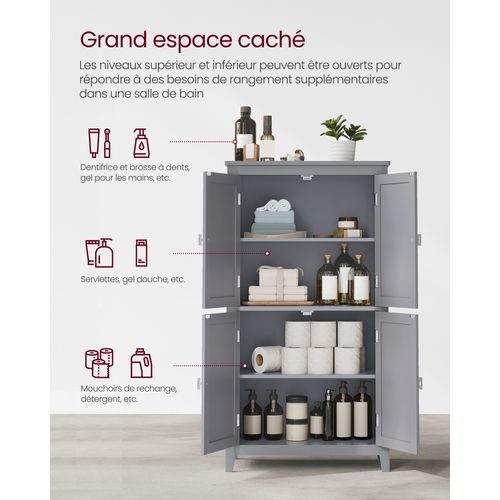 Armoire De Salle De Bain, Placard De Cuisine Avec 4 Portes, Étagères Réglables, Gris Mystique