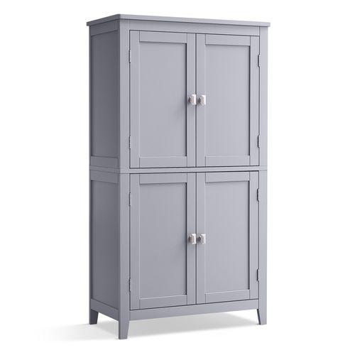 Armoire De Salle De Bain, Placard De Cuisine Avec 4 Portes, Étagères Réglables, Gris Mystique