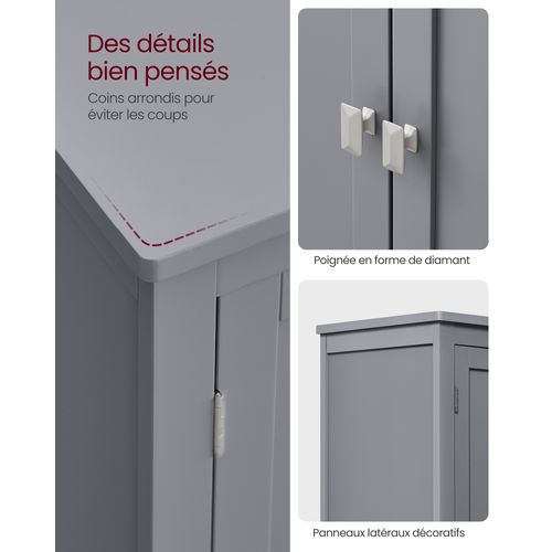 Armoire De Salle De Bain, Placard De Cuisine Avec 4 Portes, Étagères Réglables, Gris Mystique