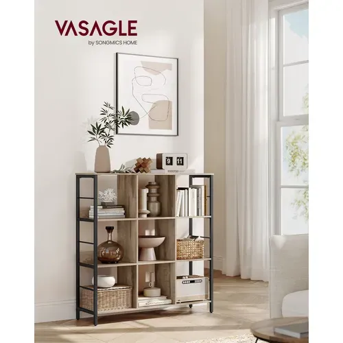 Meuble De Rangement 3 Niveaux, 9 Cubes, 30 X 100 X 103,1 Cm, Marron Camel Et Noir D'encre