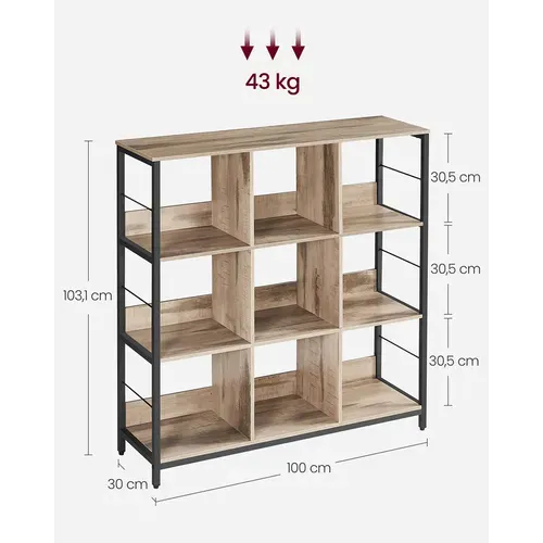 Meuble De Rangement 3 Niveaux, 9 Cubes, 30 X 100 X 103,1 Cm, Marron Camel Et Noir D'encre