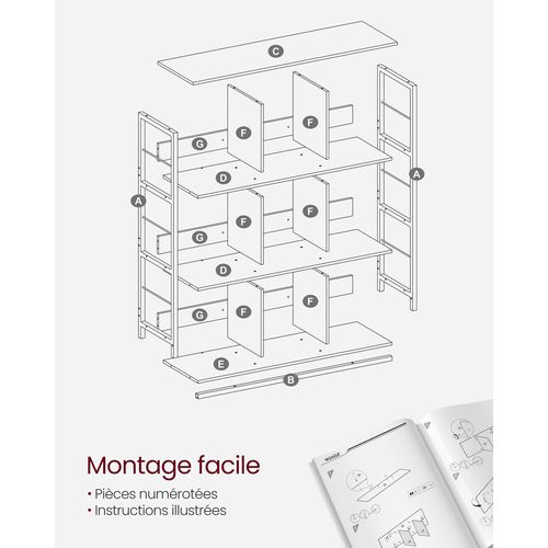 Meuble De Rangement 3 Niveaux, 9 Cubes, 30 X 100 X 103,1 Cm, Marron Camel Et Noir D'encre