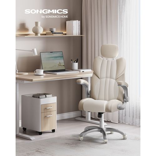 Chaise de Bureau, Fauteuil Gamer Ergonomique, Mécanisme à Bascule, Roulettes Pivotantes, Blanc Crème