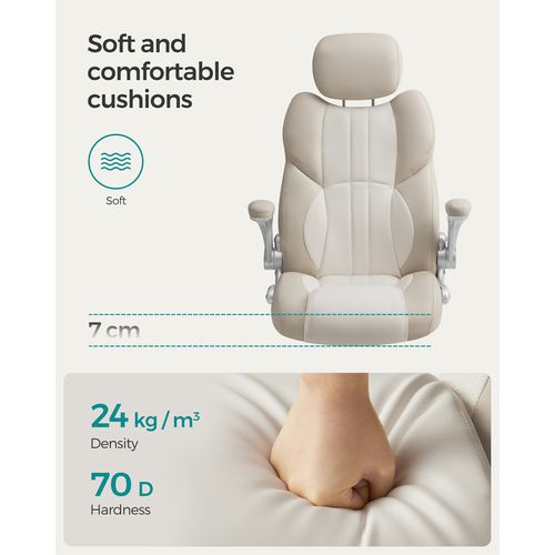 Chaise de Bureau, Fauteuil Gamer Ergonomique, Mécanisme à Bascule, Roulettes Pivotantes, Blanc Crème