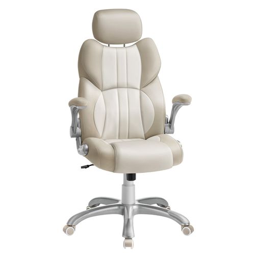 Chaise de Bureau, Fauteuil Gamer Ergonomique, Mécanisme à Bascule, Roulettes Pivotantes, Blanc Crème