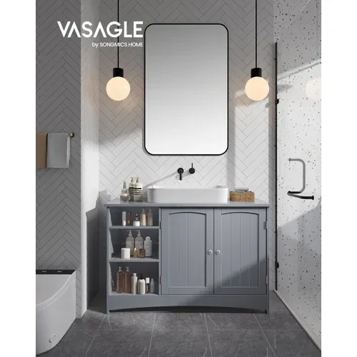 Meuble Sous Lavabo, Long, 30 X 90 X 60 Cm, 2 Portes, étagères Réglables, Gris Tourterelle