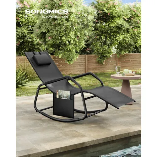 Fauteuil à Bascule, Appui-tête, En Acier, Tissu Respirant, Noir