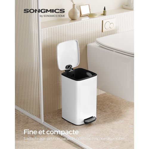 Corbeille à Déchets à Pédale Avec Couvercle, 8l, Fermeture En Douceur, En Acier, Blanc