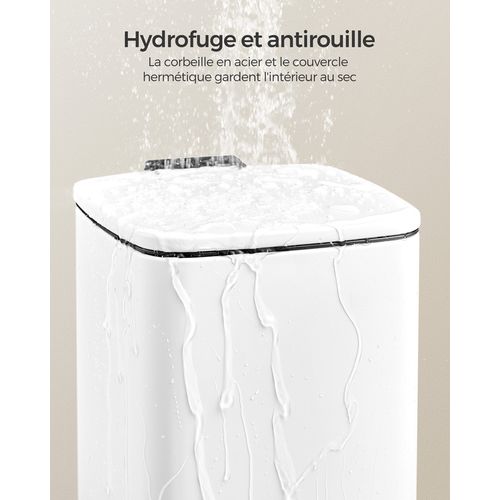 Corbeille à Déchets à Pédale Avec Couvercle, 8l, Fermeture En Douceur, En Acier, Blanc