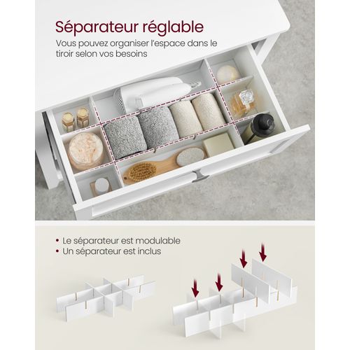 Meuble De Salle De Bain, 2 Tiroirs Avec 1 Séparateur Réglable, 30 X 60 X 80 Cm, Blanc Nuage