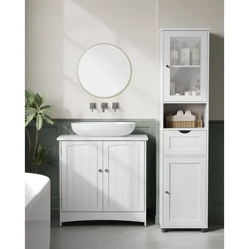 Colonne De Rangement, 2 Portes, 1 Tiroir, Effet Bois, Blanc Nuage