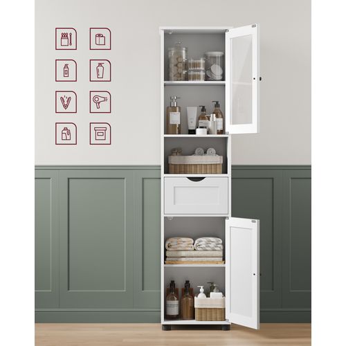 Colonne De Rangement, 2 Portes, 1 Tiroir, Effet Bois, Blanc Nuage