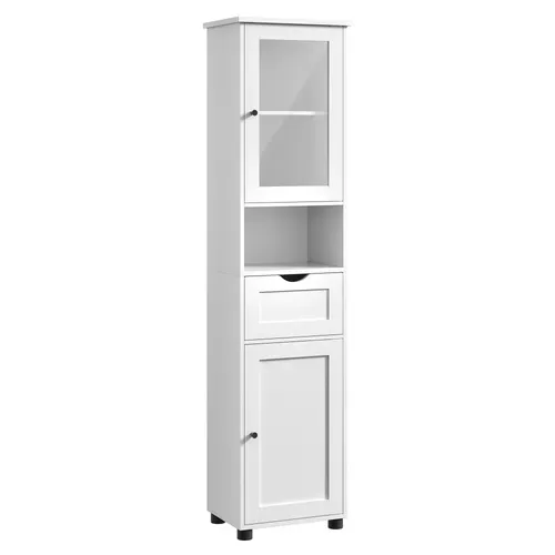 Colonne De Rangement, 2 Portes, 1 Tiroir, Effet Bois, Blanc Nuage