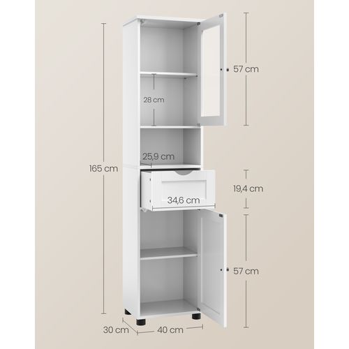 Colonne De Rangement, 2 Portes, 1 Tiroir, Effet Bois, Blanc Nuage