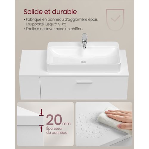 Meuble Sous Lavabo Avec 2 Grands Tiroirs, Rangement Ouvert Latéral Réversible, Blanc Nuage