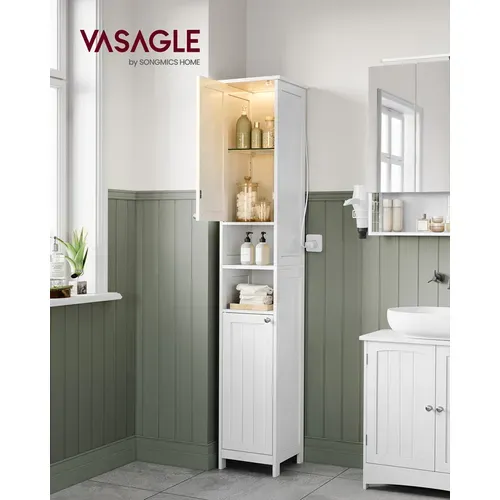 Armoire De Salle De Bain Haute Avec Éclairage, Avec Étagères Réglables, Blanc Nuage